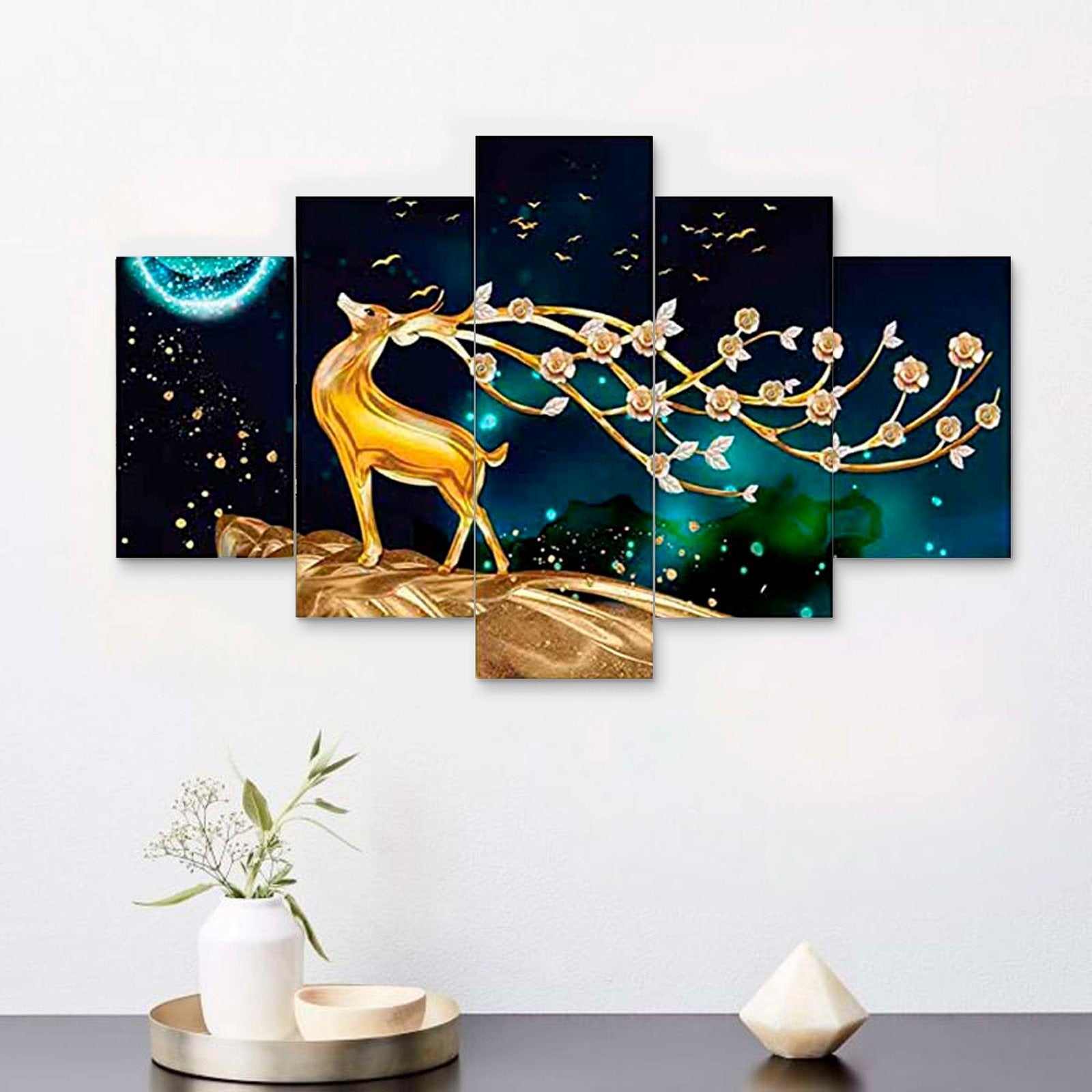 Nature Set of Five 3D Framed Paintings for Wall Decoration – Ideal for Home, Living Room, and Bedroom (75 x 43 CM)
