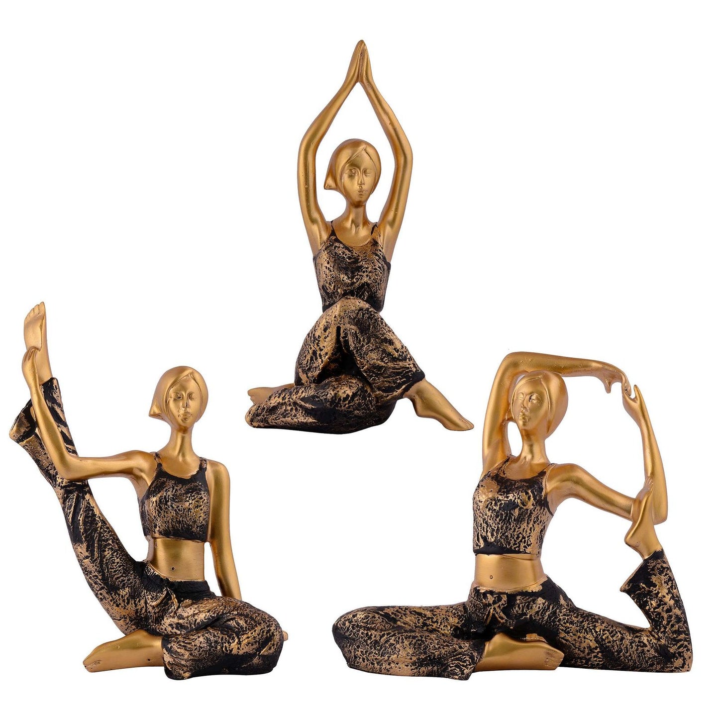 Suitable for home decor Yoga Posture Lady Statue Idol for Home Yoga Statue three pair admirable piece of gift (golden)