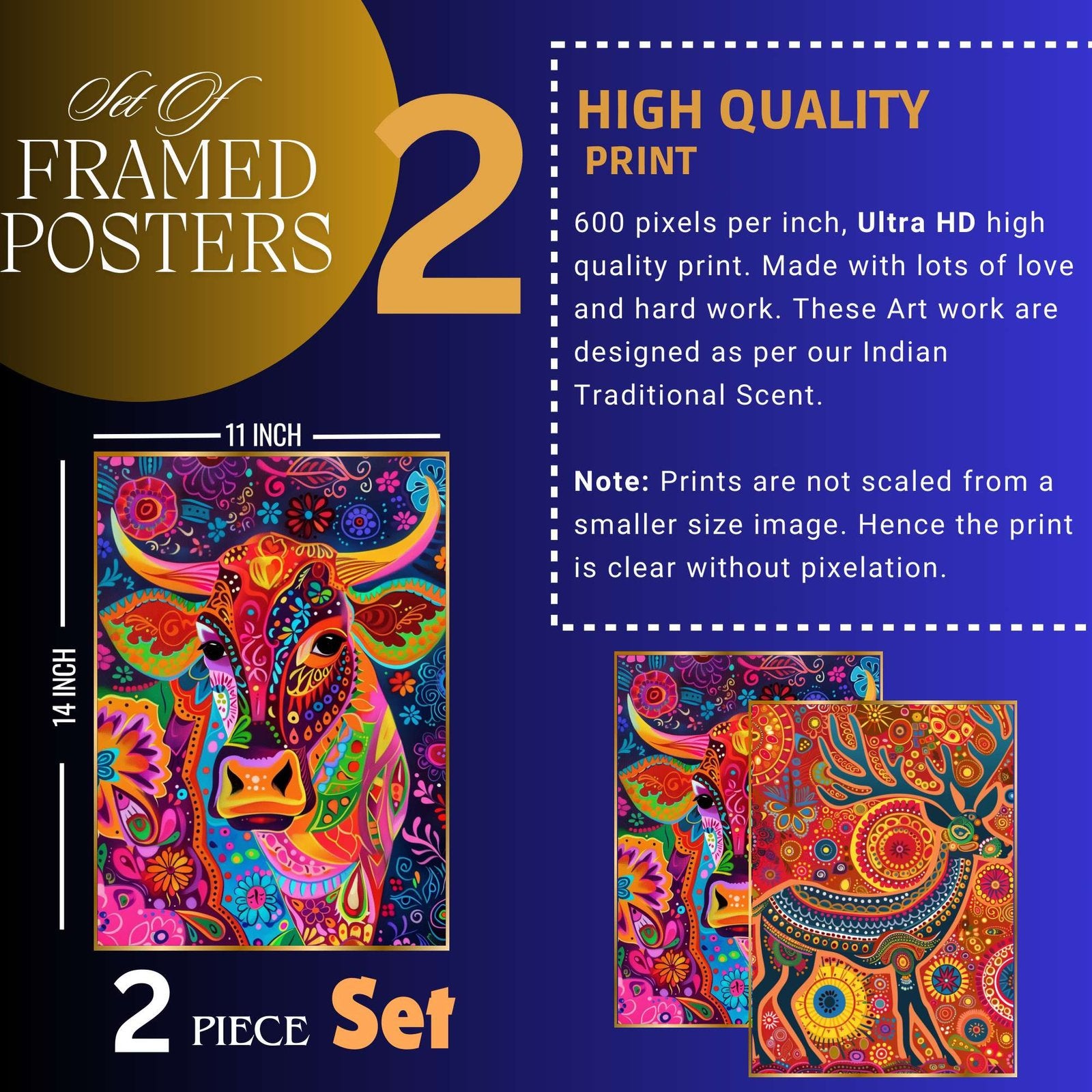 Set of Two Wall Paintings for Wall Dacoration Golden Framed Wall Paintings for Living Room & Bedroom Wall Art for Home Decoration & Office Wall Décor (14×11 inch CH-GD2-8)
