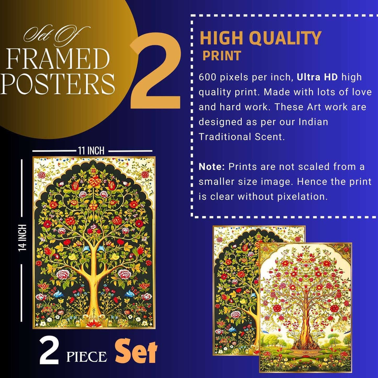 Set of Two Wall Paintings for Wall Dacoration Golden Framed Wall Paintings for Living Room & Bedroom Wall Art for Home Decoration & Office Wall Décor (14×11 inch CH-GD2-17)