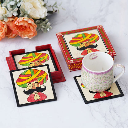 Handcrafted Rajasthani Wooden Tea Coasters: Exquisite Table Decor from India.
