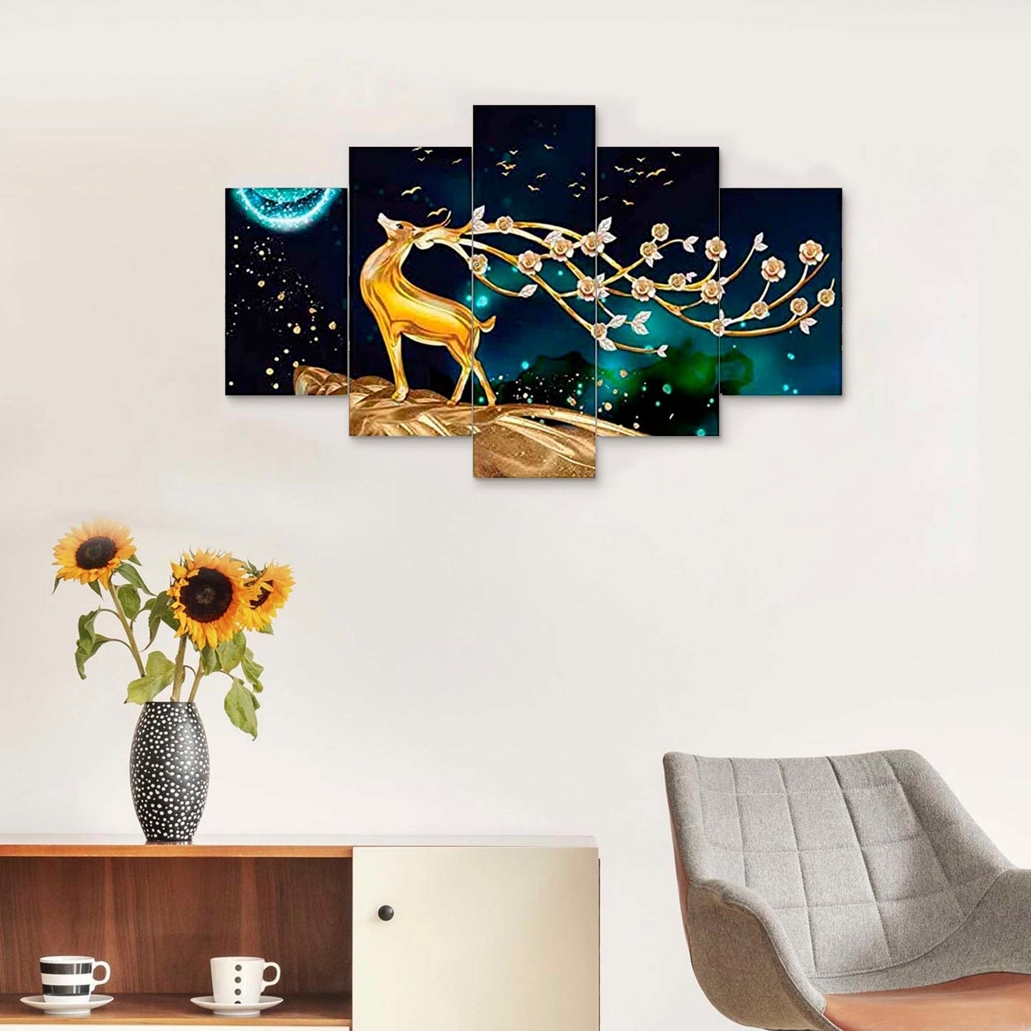 Nature Set of Five 3D Framed Paintings for Wall Decoration – Ideal for Home, Living Room, and Bedroom (75 x 43 CM)
