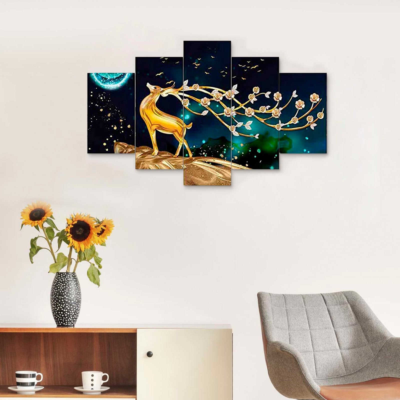 Nature Set of Five 3D Framed Paintings for Wall Decoration – Ideal for Home, Living Room, and Bedroom (75 x 43 CM)