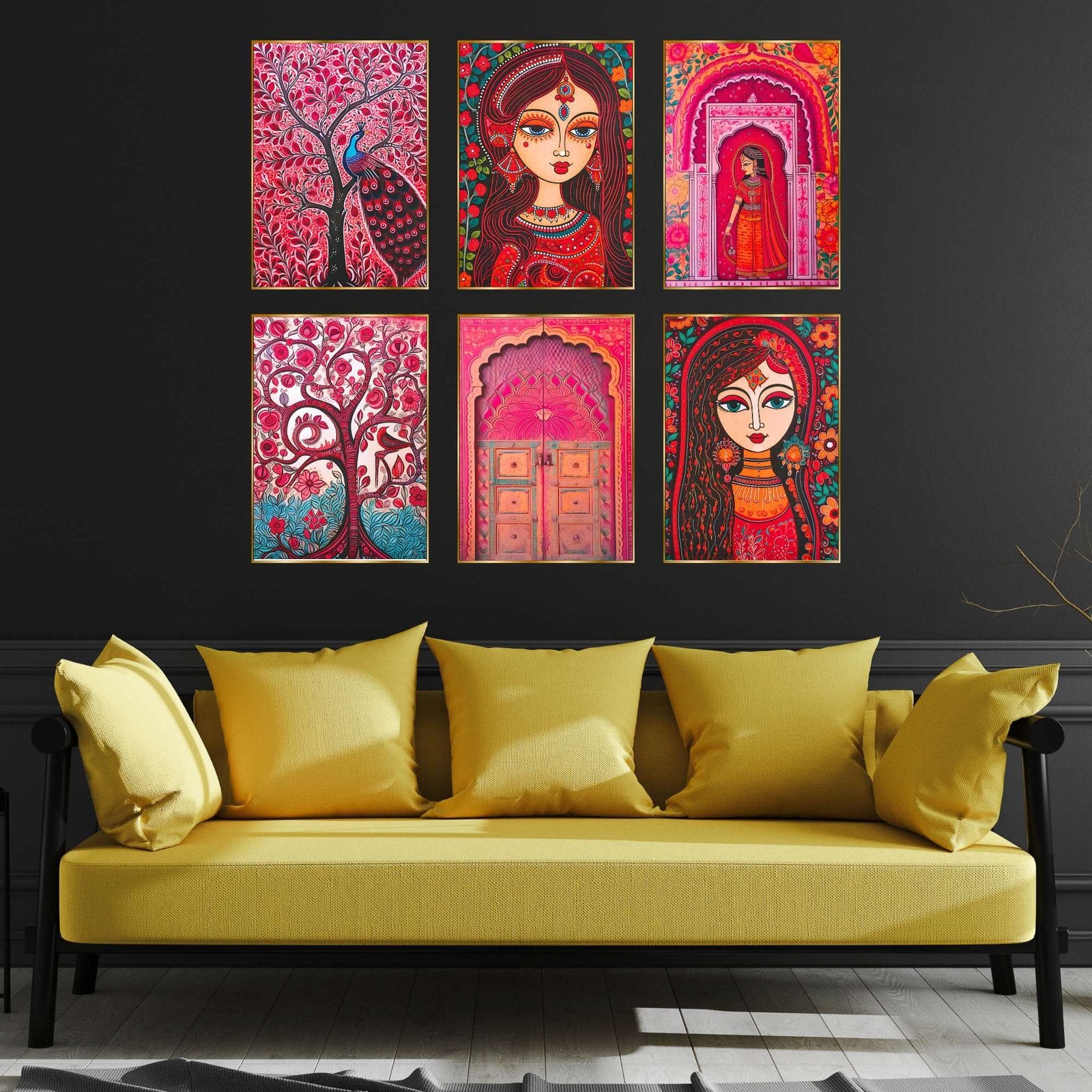 Set of Six Wall Paintings for Wall Dacoration Golden Framed Wall Paintings for Living Room & Bedroom Wall Art for Home Decoration & Office Wall Décor (17×13 inch CH-GD6-4)