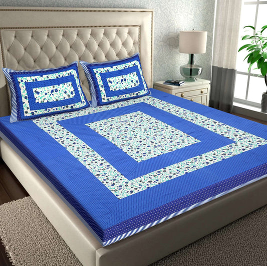 100% Pure Cotton Traditional Printed Bedsheet for Double Bed King Size Bedsheet with 2 Pillow Covers