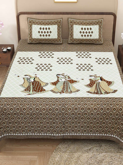 100% Pure Cotton Traditional Printed Bedsheet for Double Bed King Size Bedsheet with 2 Pillow Covers
