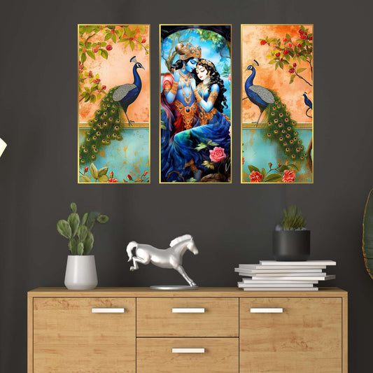 Set of Three large Wall Paintings for Wall Dacoration Golden Framed Wall Paintings for Living Room & Bedroom Wall Art for Home Decoration & Office Wall Décor (14×11 inch CH-LGD3-7)