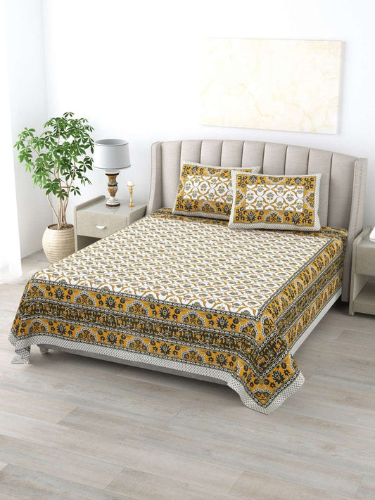 100% Pure Cotton Traditional Printed Bedsheet for Double Bed King Size Bedsheet with 2 Pillow Covers