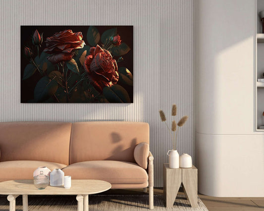 Crimson Rose Canvas Painting Romantic Wall Art for Bedroom & Hall