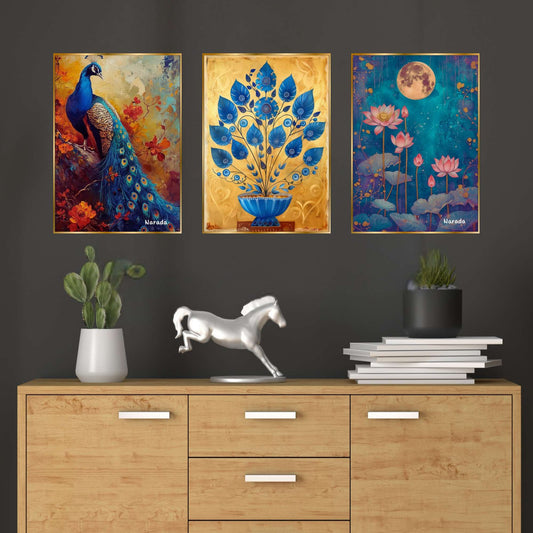 Set of Three Wall Paintings for Wall Dacoration Golden Framed Wall Paintings for Living Room & Bedroom Wall Art for Home Decoration & Office Wall Décor (24×18 inch CH-GD3-11)