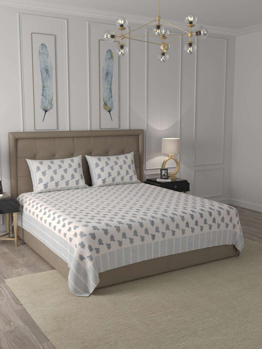 100% Pure Cotton Traditional Printed Bedsheet for Double Bed King Size Bedsheet with 2 Pillow Covers