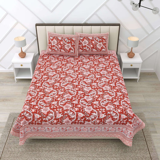 100% Pure Cotton Traditional Printed Bedsheet for Double Bed King Size Bedsheet with 2 Pillow Covers