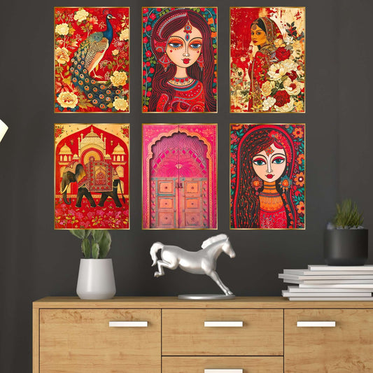 Set of Six Wall Paintings for Wall Dacoration Golden Framed Wall Paintings for Living Room & Bedroom Wall Art for Home Decoration & Office Wall Décor (17×13 inch CH-GD6-5)