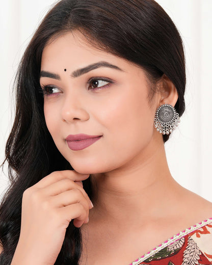 Earrings for Women Traditional Silver AZ838-OXidised Jhumka Set | German Silver Chand Baliyan & Jhumkas Earrings | Birthday & Anniversary Gift -AZ838-OX-ER32