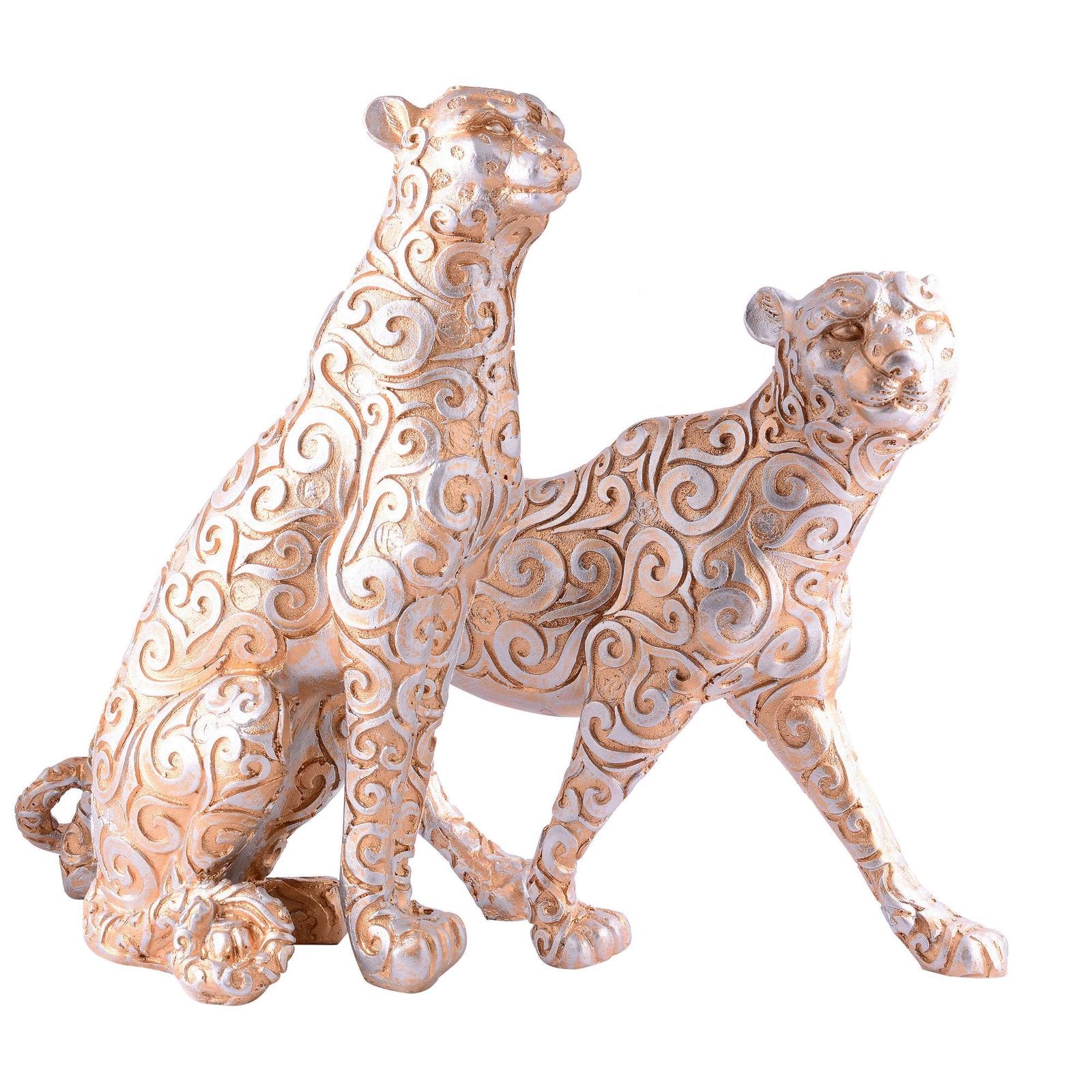Skin Panther Animal Showpiece Antique Sculpture for Home Decor Showpiece Figurine (Set Of 2)