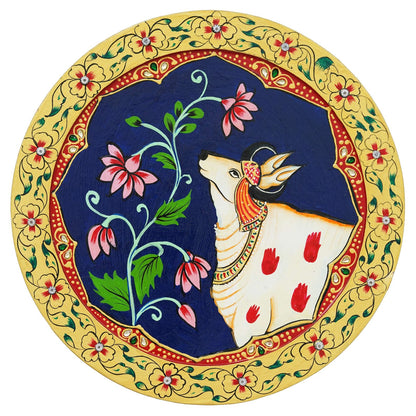 Hand-Painted Pichwai with Cow and Floral Design