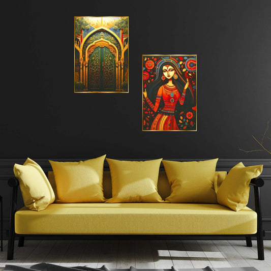 Set of Two Wall Paintings for Wall Dacoration Golden Framed Wall Paintings for Living Room & Bedroom Wall Art for Home Decoration & Office Wall Décor (14×11 inch CH-GD2-16)