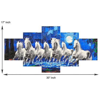 Horse Set of Five 3D Framed Paintings for Wall Decoration – Ideal for Home, Living Room, and Bedroom (125 x 60 CM)