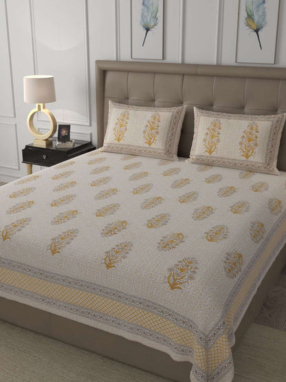 100% Pure Cotton Traditional Printed Bedsheet for Double Bed King Size Bedsheet with 2 Pillow Covers