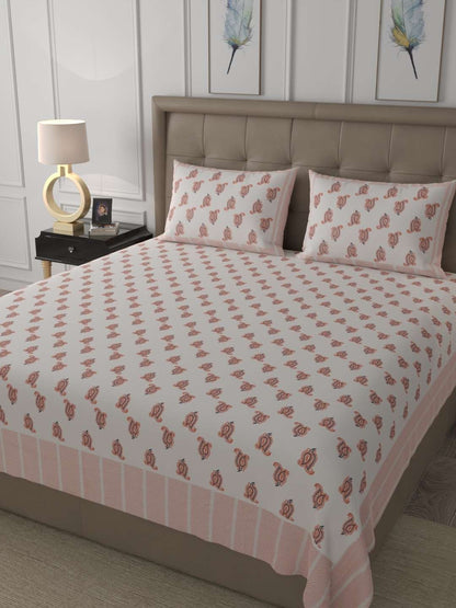 100% Pure Cotton Traditional Printed Bedsheet for Double Bed King Size Bedsheet with 2 Pillow Covers