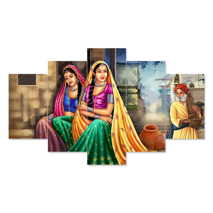 Rajsthani Set of Five 3D Framed Paintings for Wall Decoration – Ideal for Home, Living Room, and Bedroom (75 x 43 CM)