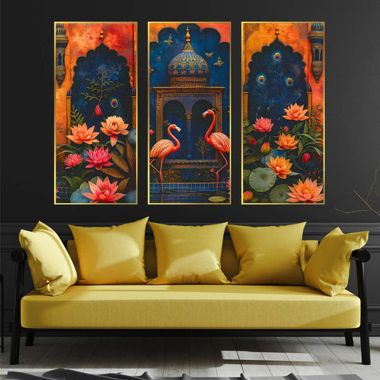 Set of Three large Wall Paintings for Wall Dacoration Golden Framed Wall Paintings for Living Room & Bedroom Wall Art for Home Decoration & Office Wall Décor (14×11 inch CH-LGD3-1)