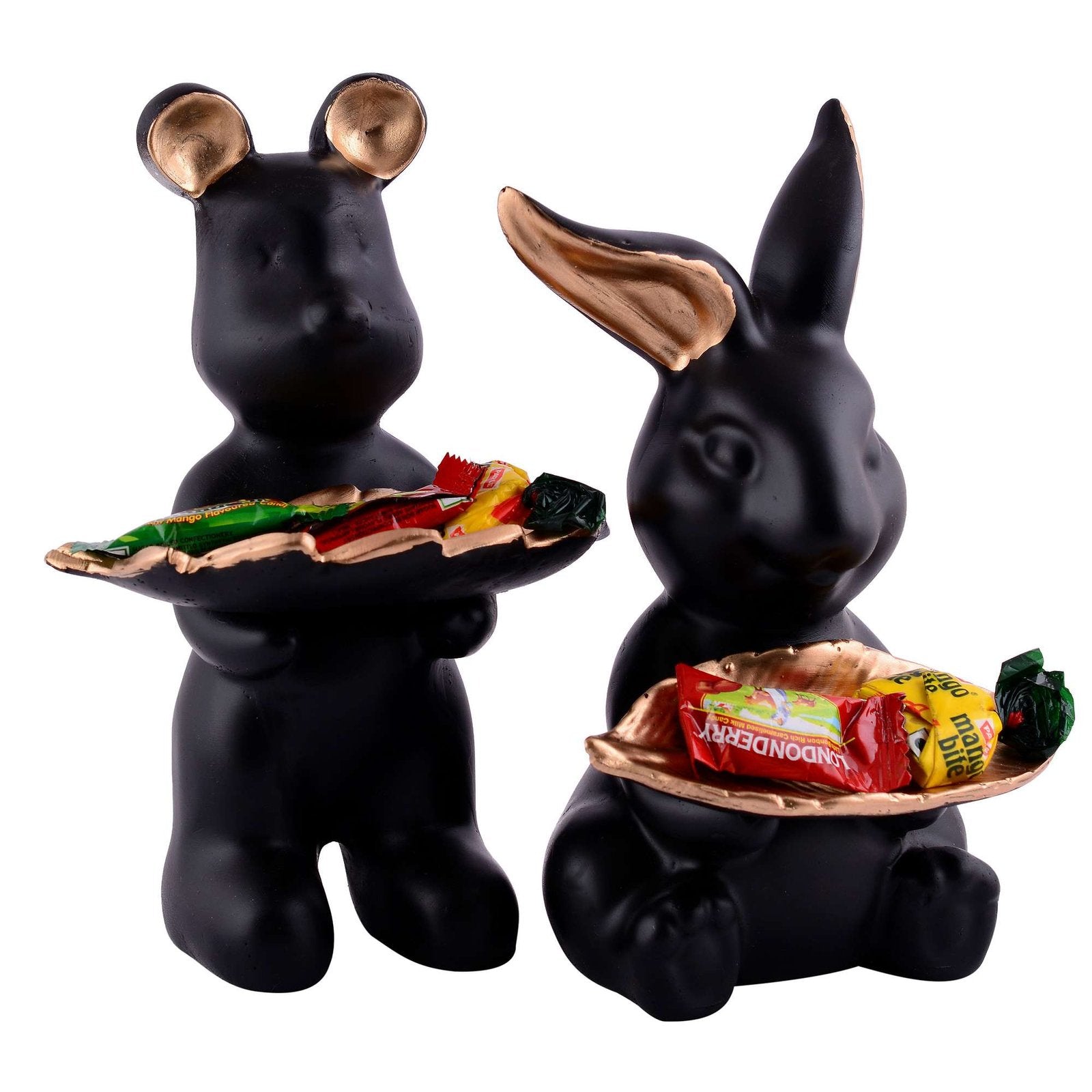 Set of 2 Rabbits in Black Decorative Showpiece for Home Decor Showpiece | Home Kitchen Decor | Office Decorative Item – 13 cm