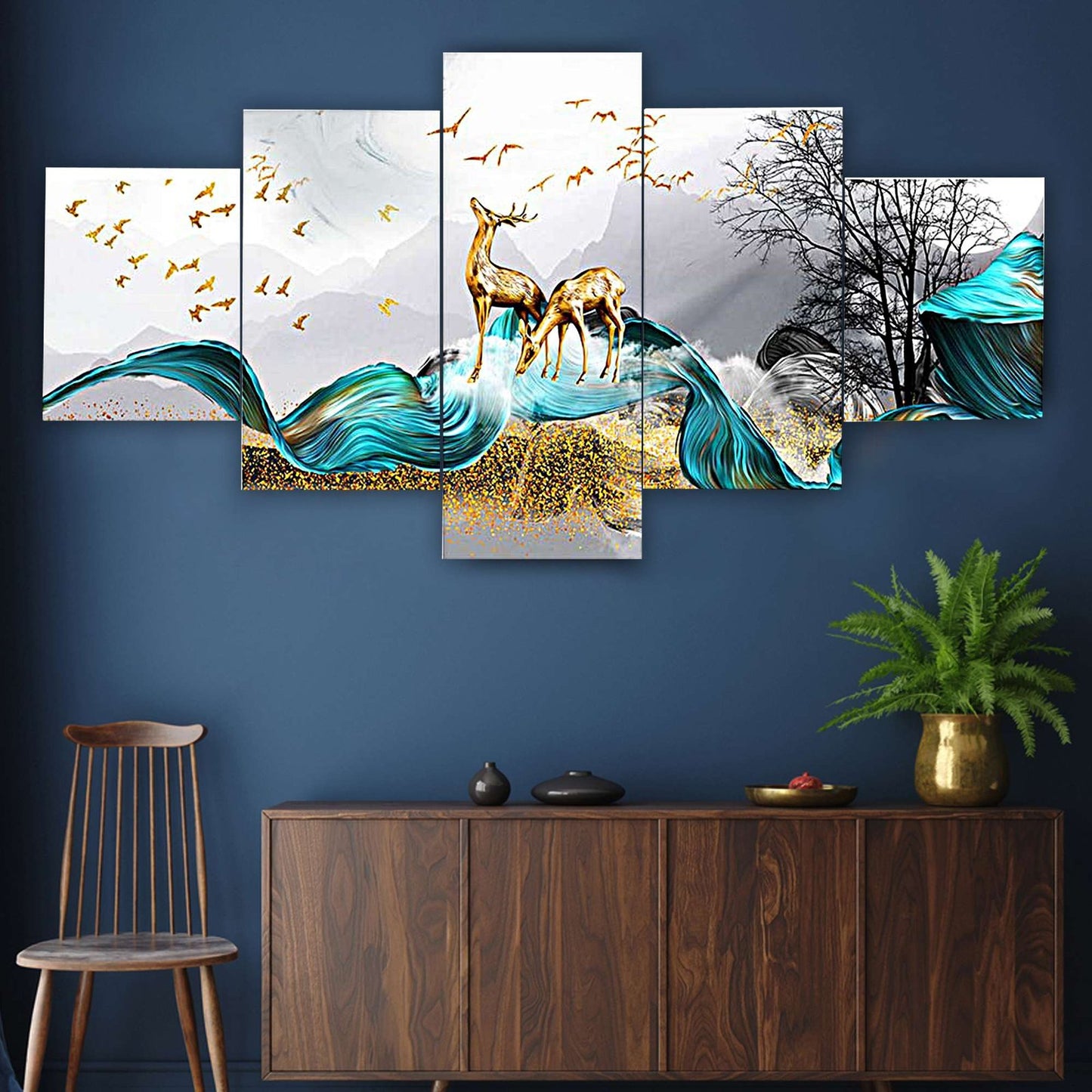 Nature Set of Five 3D Framed Paintings for Wall Decoration – Ideal for Home, Living Room, and Bedroom (75 x 43 CM)
