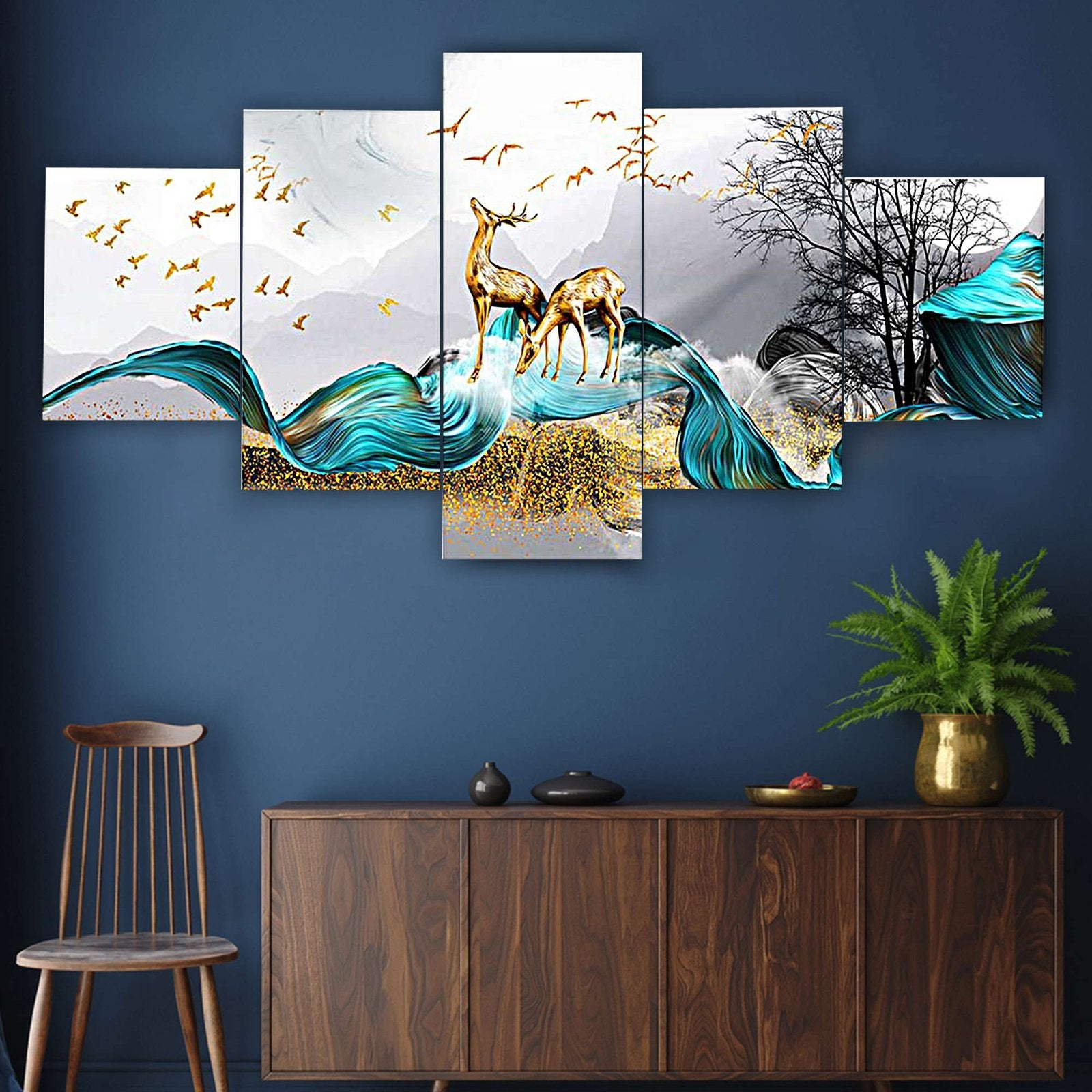 Nature Set of Five 3D Framed Paintings for Wall Decoration – Ideal for Home, Living Room, and Bedroom (75 x 43 CM)