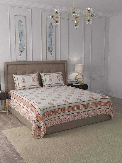 100% Pure Cotton Traditional Printed Bedsheet for Double Bed King Size Bedsheet with 2 Pillow Covers