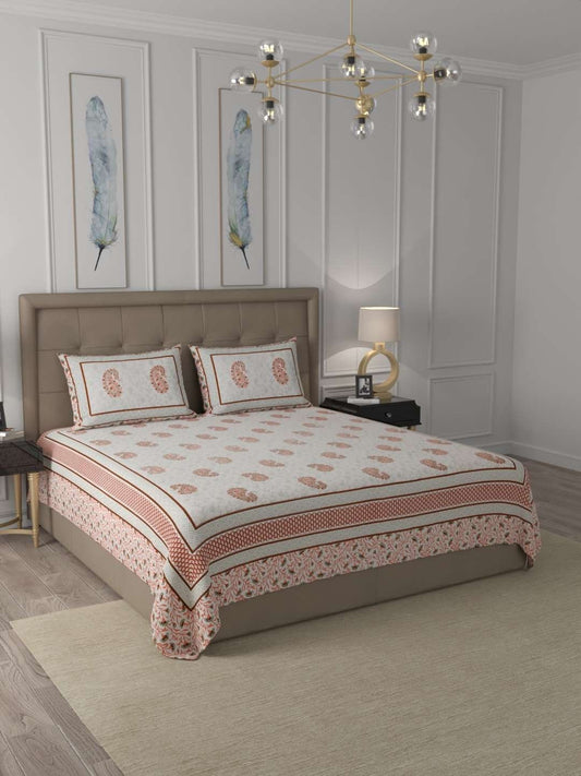 100% Pure Cotton Traditional Printed Bedsheet for Double Bed King Size Bedsheet with 2 Pillow Covers