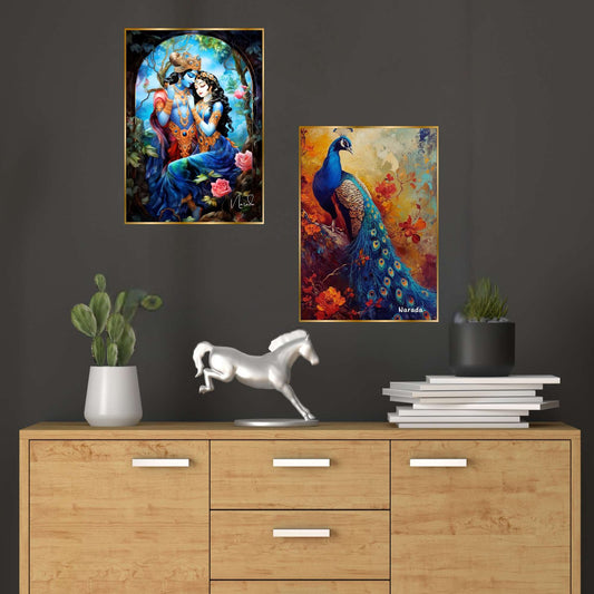 Set of Two Wall Paintings for Wall Dacoration Golden Framed Wall Paintings for Living Room & Bedroom Wall Art for Home Decoration & Office Wall Décor (14×11 inch CH-GD2-5)